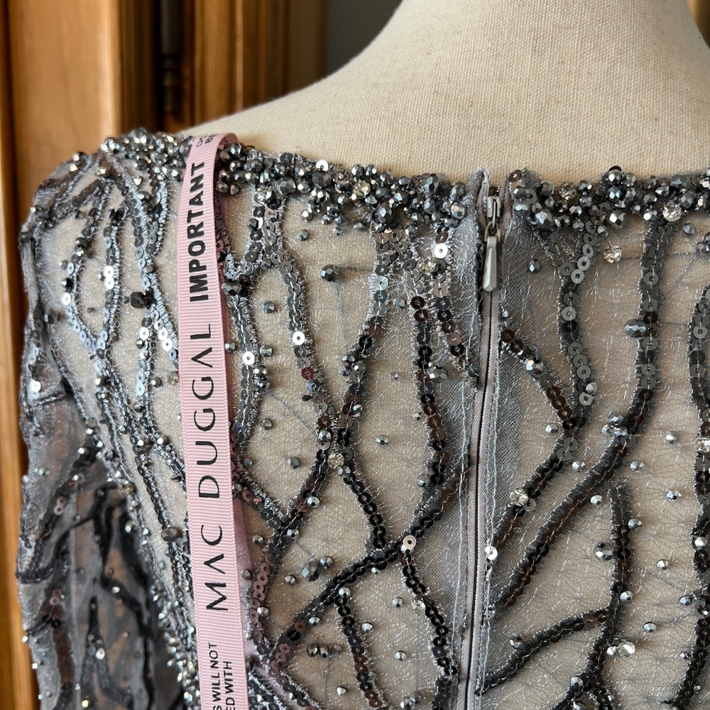 NWT Mac Duggal [2] 20252 Embellished A-Line Cocktail Dress Silver Gray Sequin - Picture 8 of 13